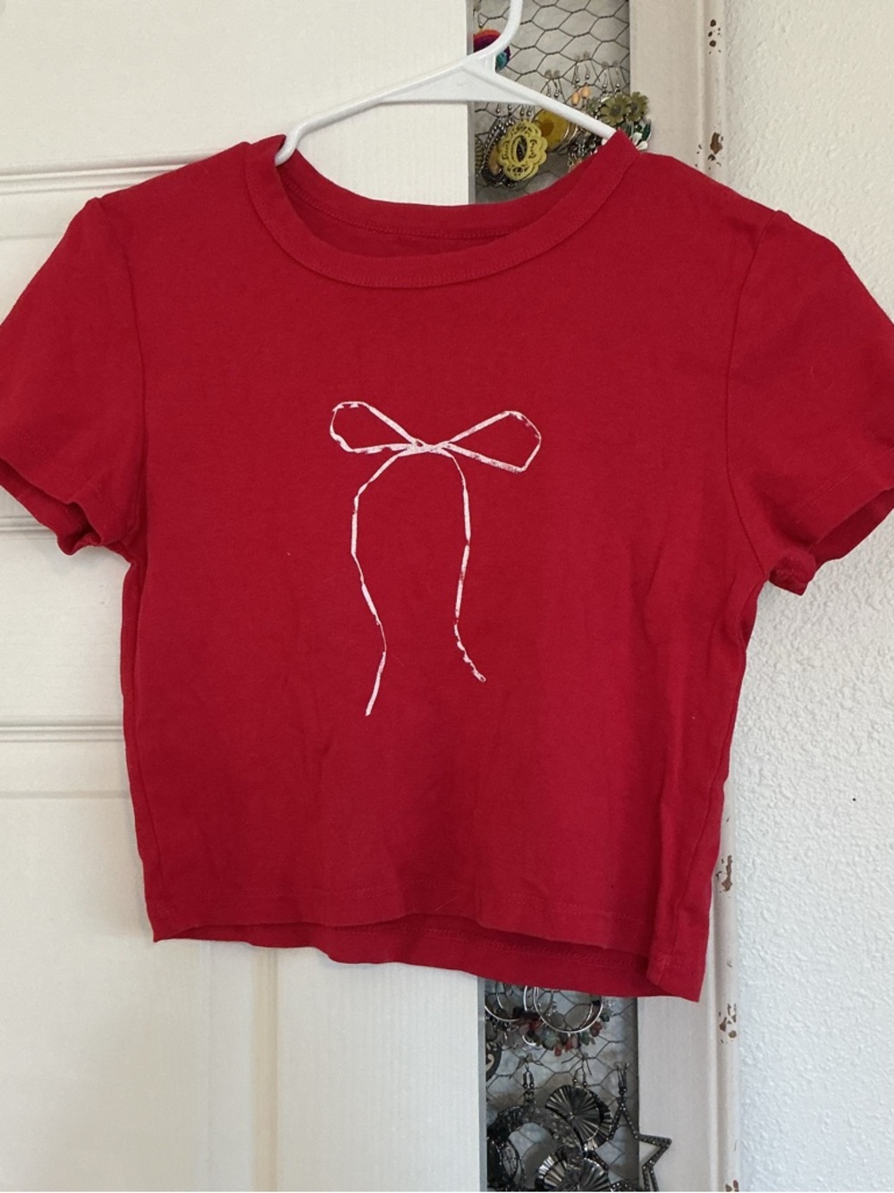 Angels Red Tee with White Bow Graphic